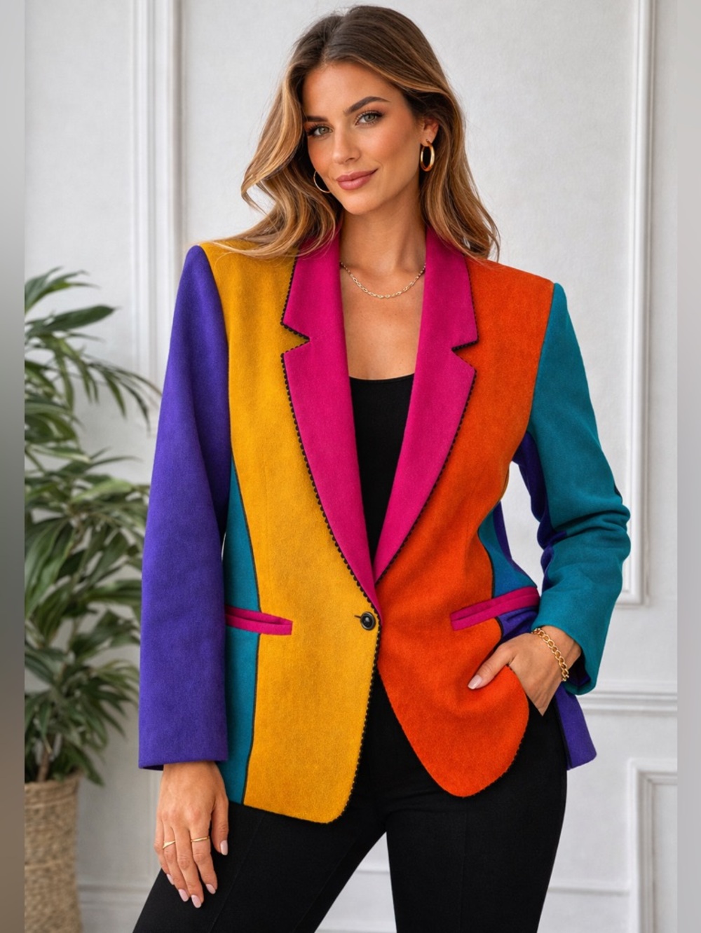 1980s Colour Block Virgin Wool Blazer | Bold Statement Power Jacket